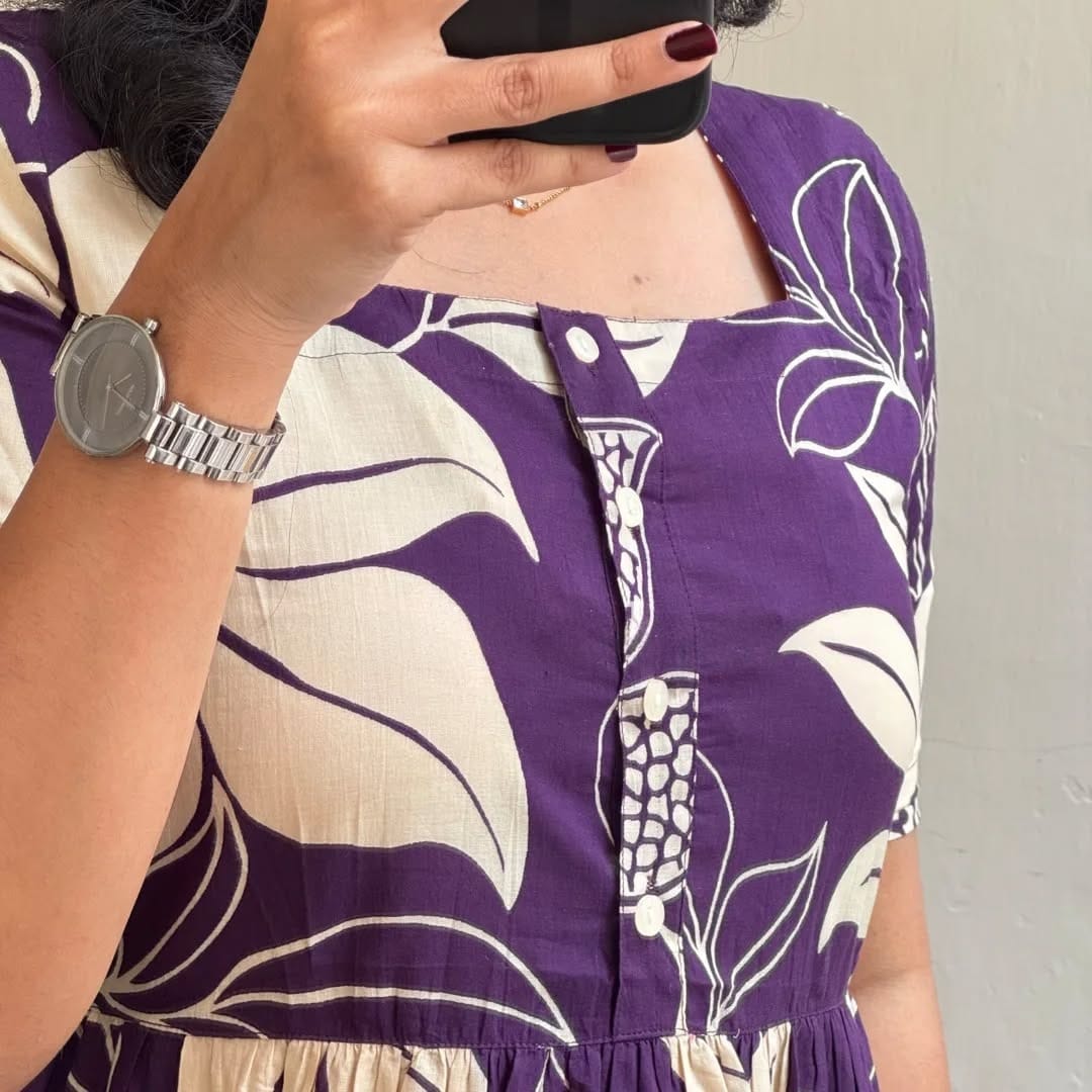 Beautiful Pure Cotton Printed Gown | Maternity Friendly With Openable Buttons
