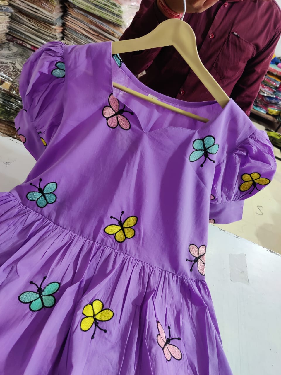 Purple Butterfly Print Cotton Kurti For Women