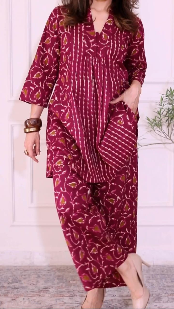 Premium Printed Cotton Co-Ord Kurta Pant Set