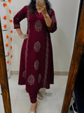 Designer Cotton Kurti Pant Set with Hand Block Print and Mirror Detailing — Elegant Two-Piece Ensemble for Festive and Everyday Wear