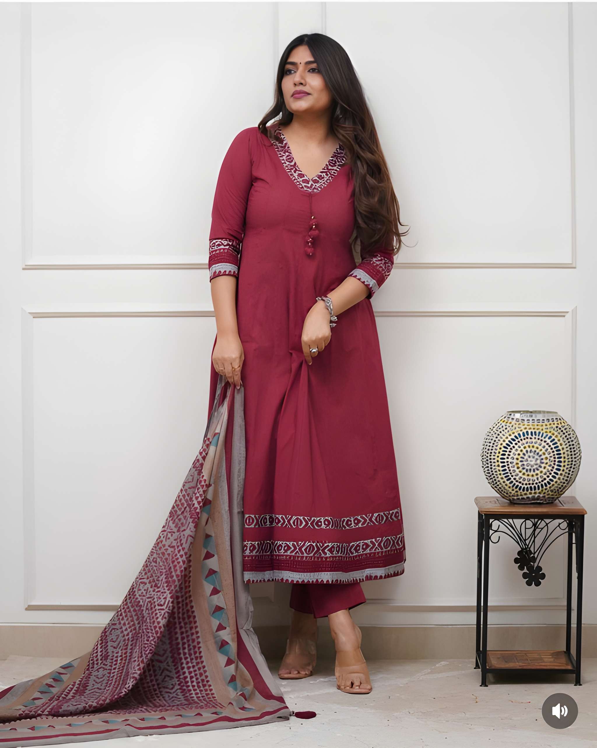 Women Premium Hand Work Anarkali Kurta Pant Dupatta Set