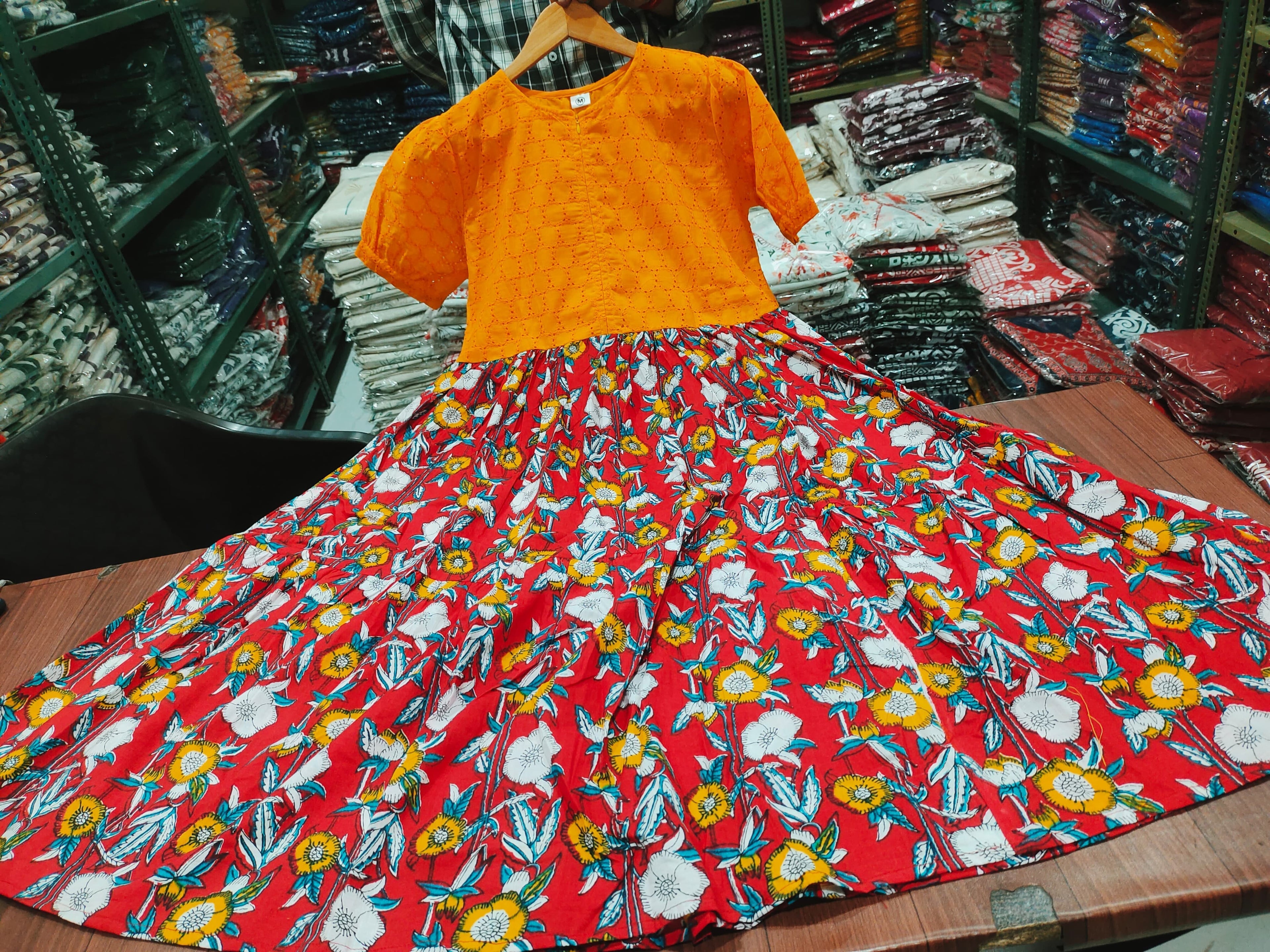 Hakoba Cotton Shifli Midi Kurti | Umbrella Style Dress with Lining & Back Knot | Trendy Indian Ethnic Wear | Sizes 38 to 46