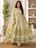 Elegant Women's Pure Cotton Embroidered Anarkali Kurta Pant & Dupatta Set