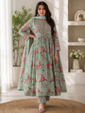 Premium Women's Pure Cotton Hand & Adda Work Floral Anarkali Kurta Pant Dupatta Set