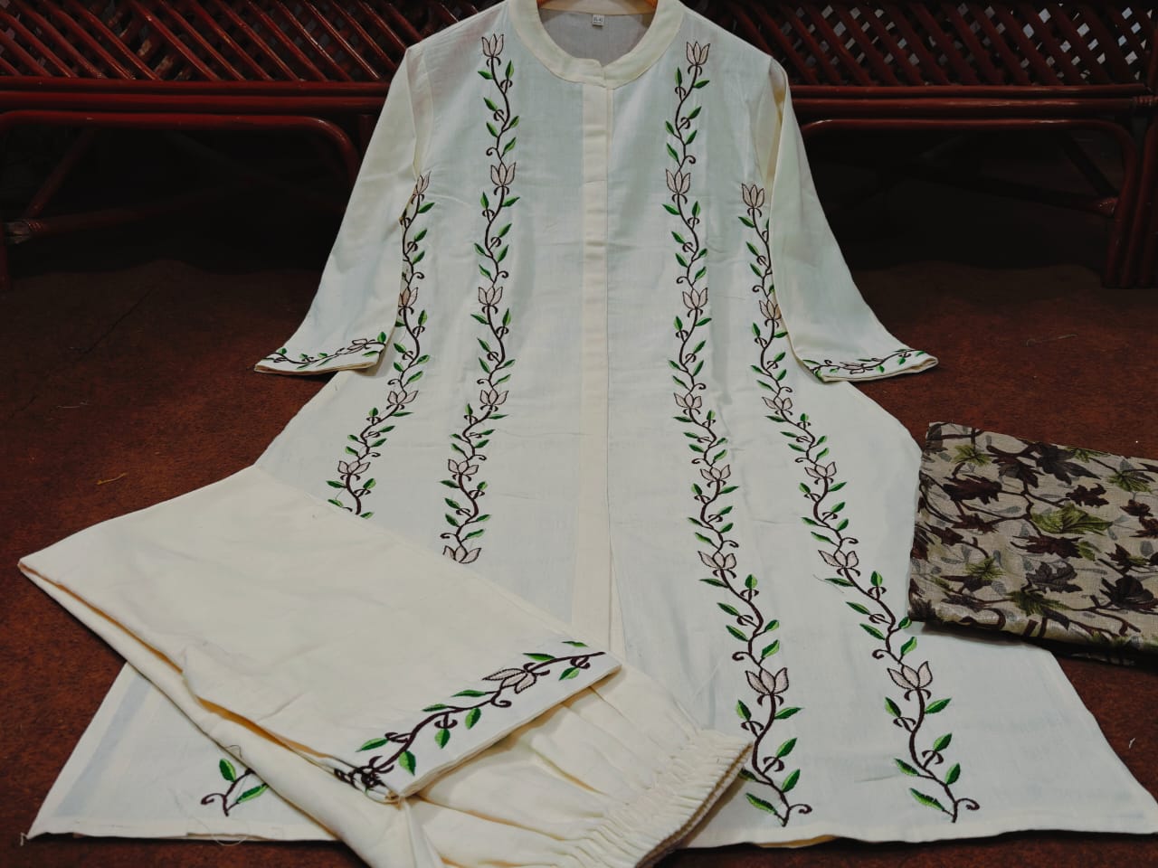 Women Premium Handloom Cotton Kurta Set with Khadi Silk Dupatta Embroidered Ethnic Three Piece Suit