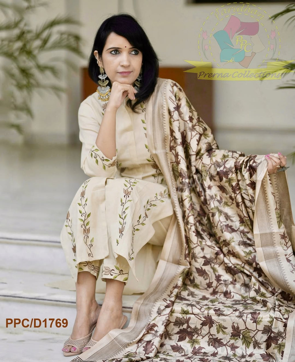 Women Premium Handloom Cotton Kurta Set with Khadi Silk Dupatta Embroidered Ethnic Three Piece Suit