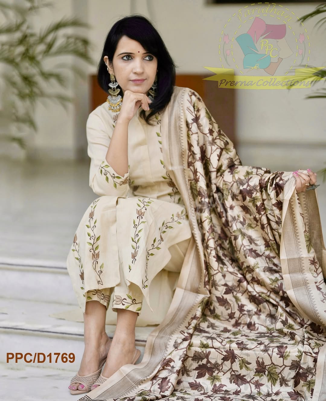 Women Premium Handloom Cotton Kurta Set with Khadi Silk Dupatta Embroidered Ethnic Three Piece Suit