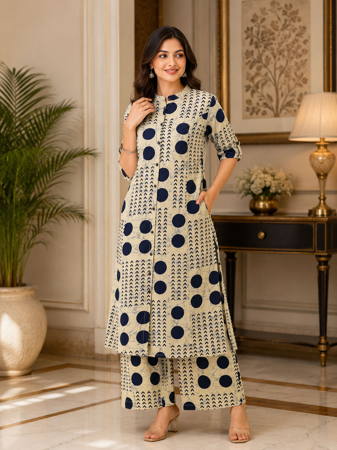Premium Women's Pure Cotton Printed A-Line Co-ord Set with Palazzo Pants
