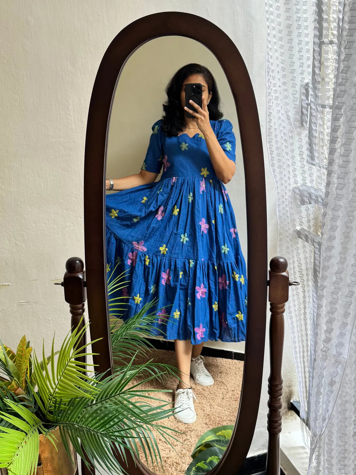 Beautiful Printed Purple Cotton Midi Kurti