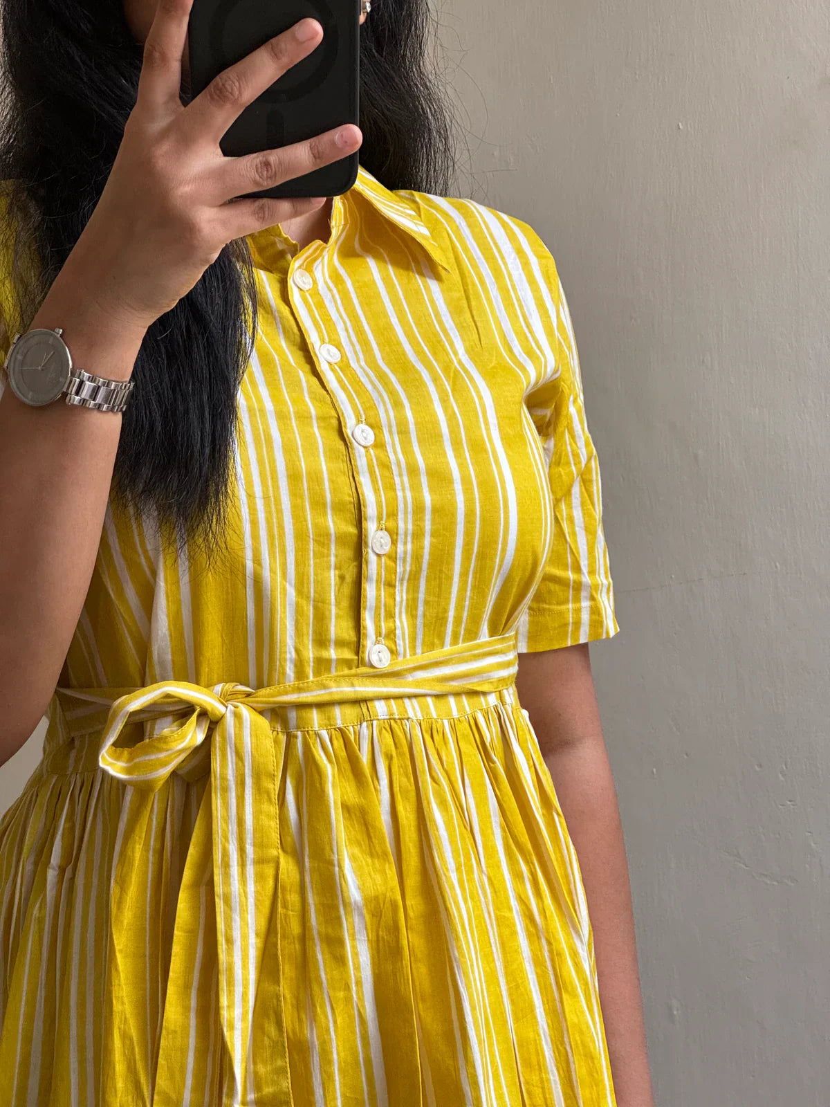 Yellow Cotton Beautiful Puff Sleeves  Midi Kurti for women