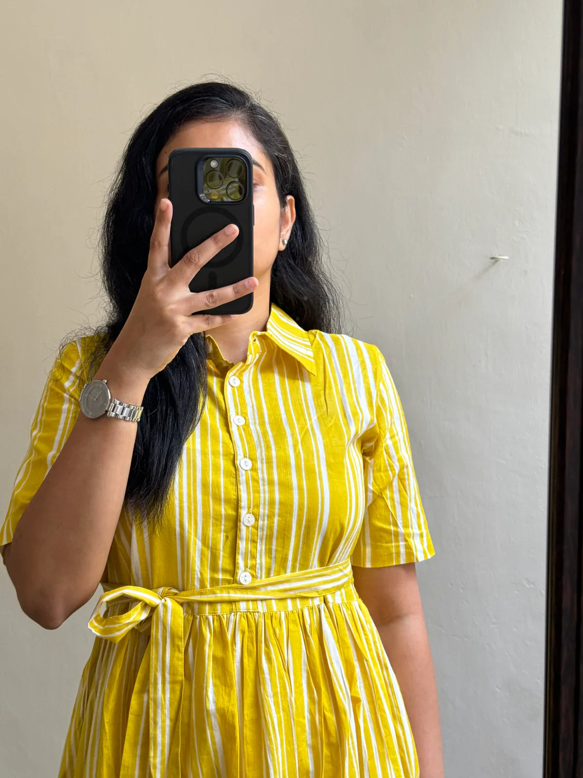 Yellow Cotton Beautiful Puff Sleeves  Midi Kurti for women