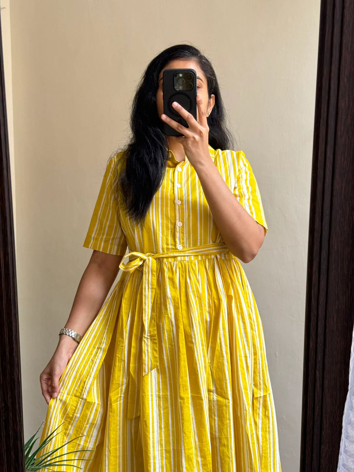 Yellow Cotton Beautiful Puff Sleeves  Midi Kurti for women