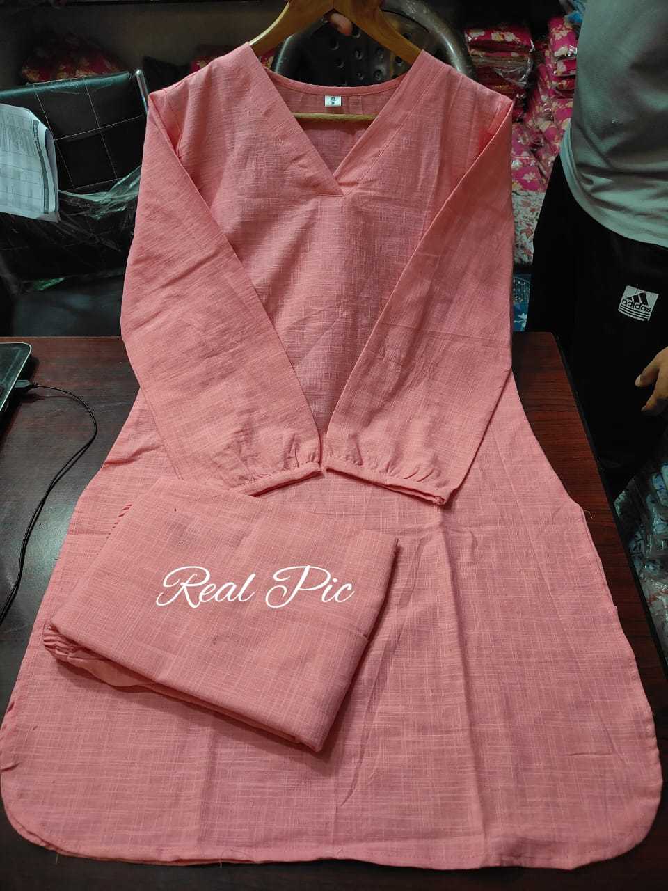 Pink Premium Cotton Slub Kurta And Pant Set For Women