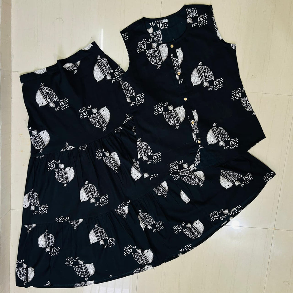 Women's Cotton Printed Sleeveless Top and Tiered Skirt Co-Ord Set