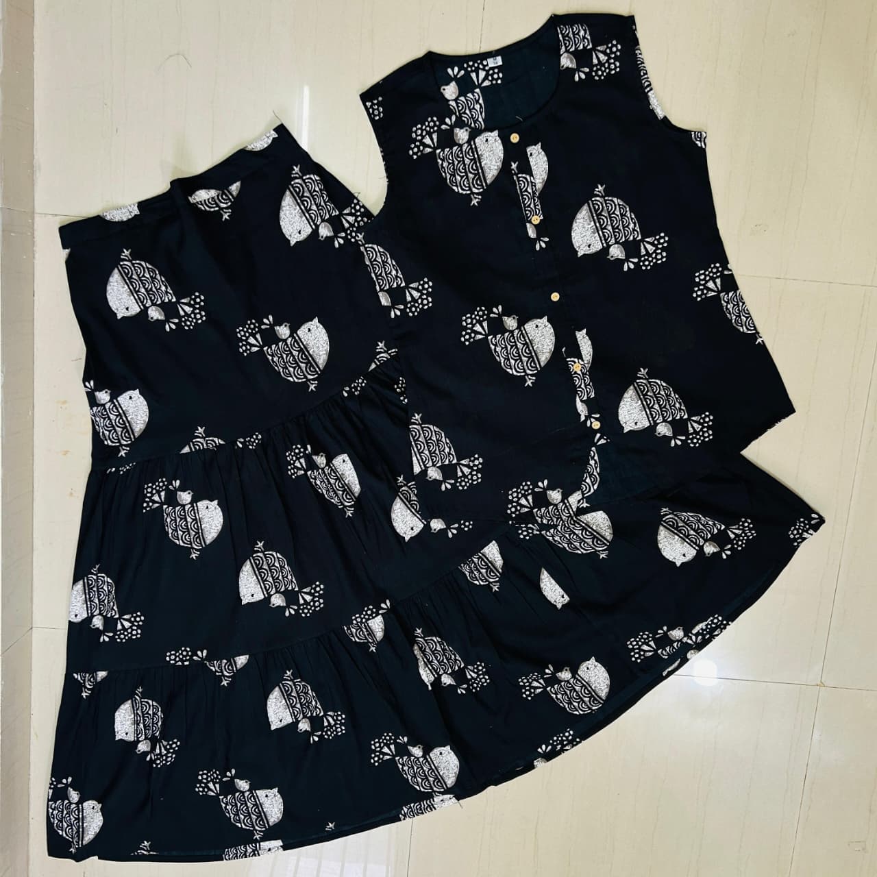 Women's Cotton Printed Sleeveless Top and Tiered Skirt Co-Ord Set