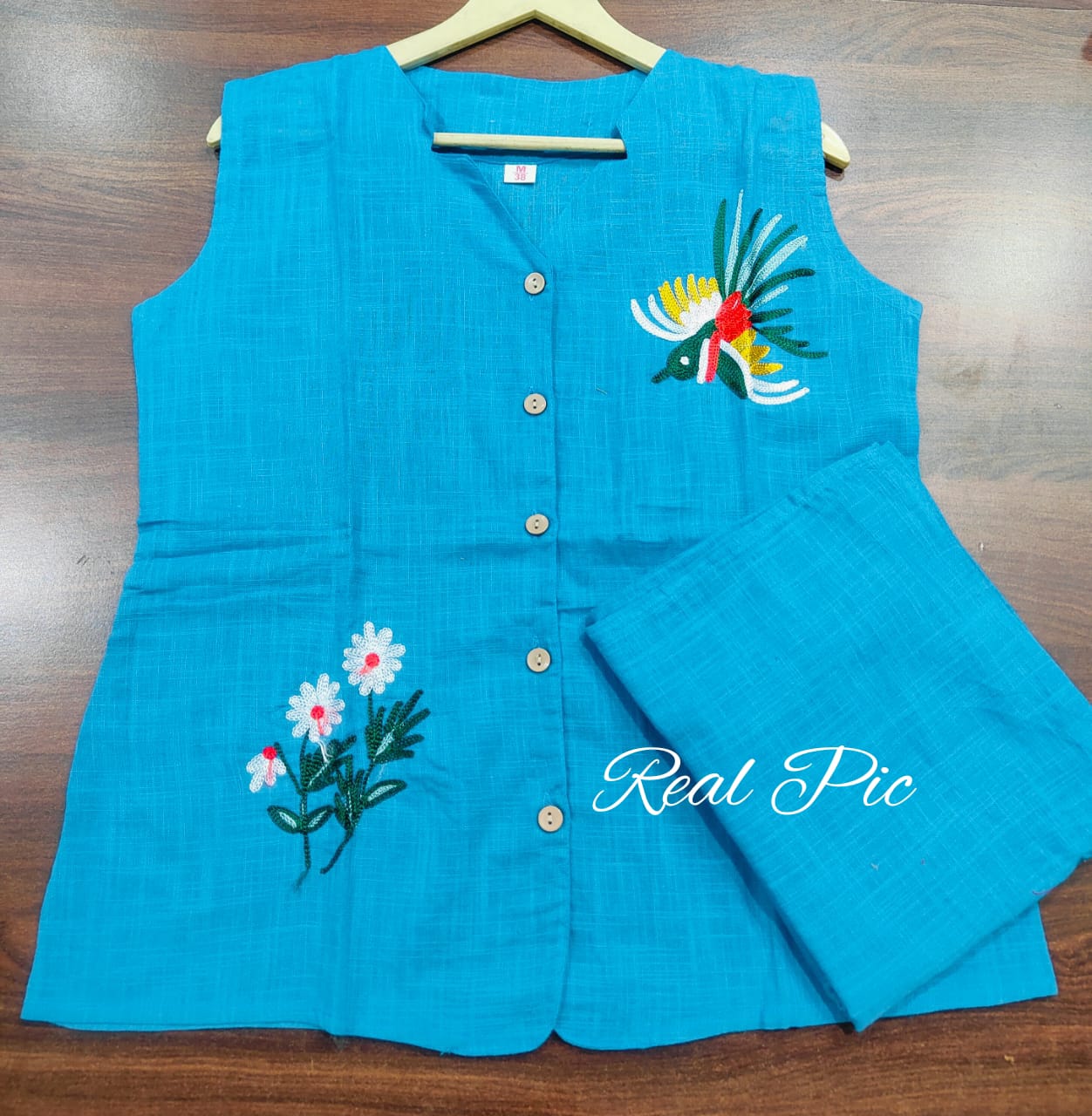 Blue Premium Cotton Slub Top And Pant Co-Ord Set For Women