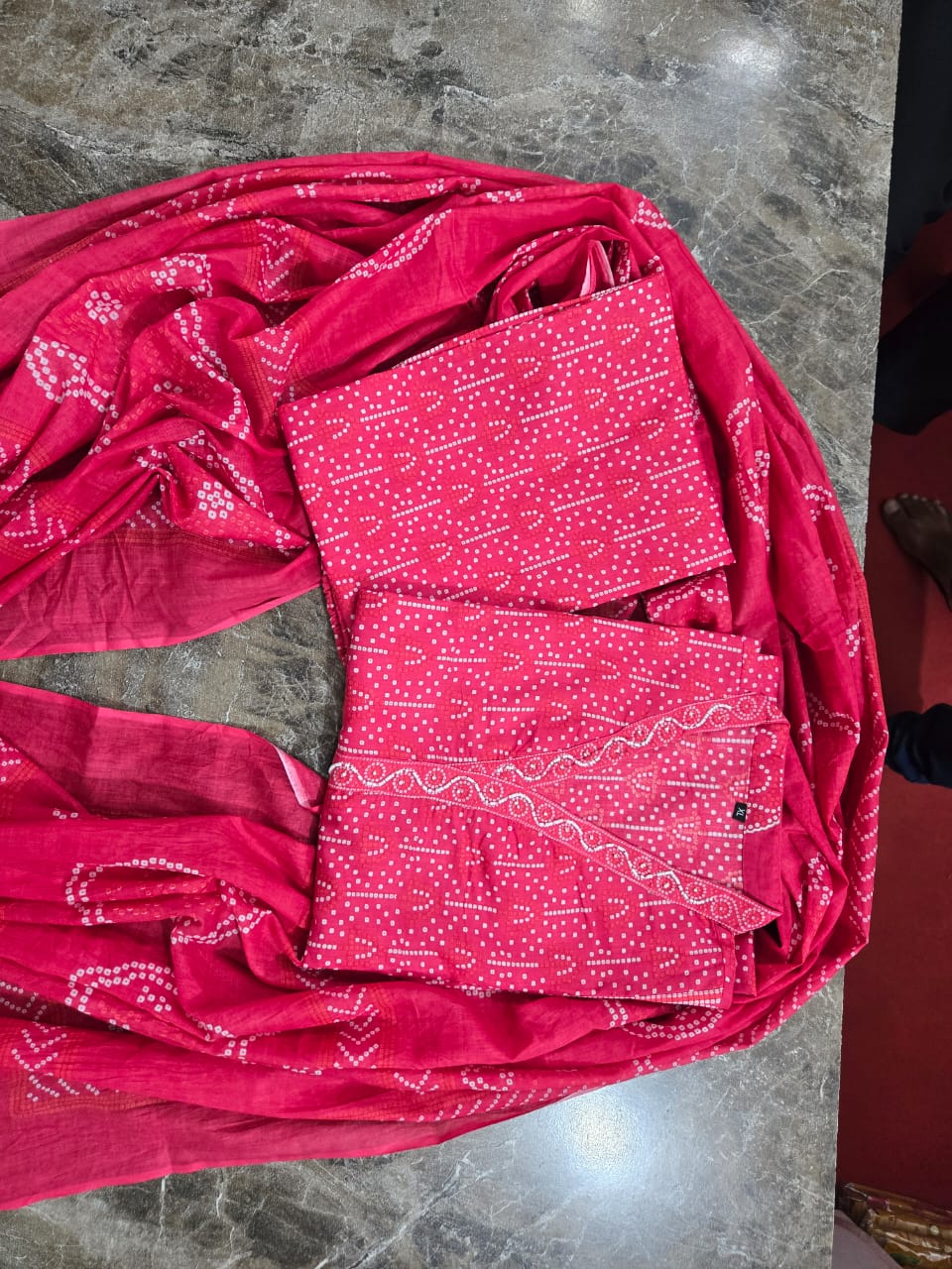 Hand Block Printed Cotton A-Line Plazo Set with Dupatta — Three-Piece Ensemble Featuring Hand Work and Lace Detailing