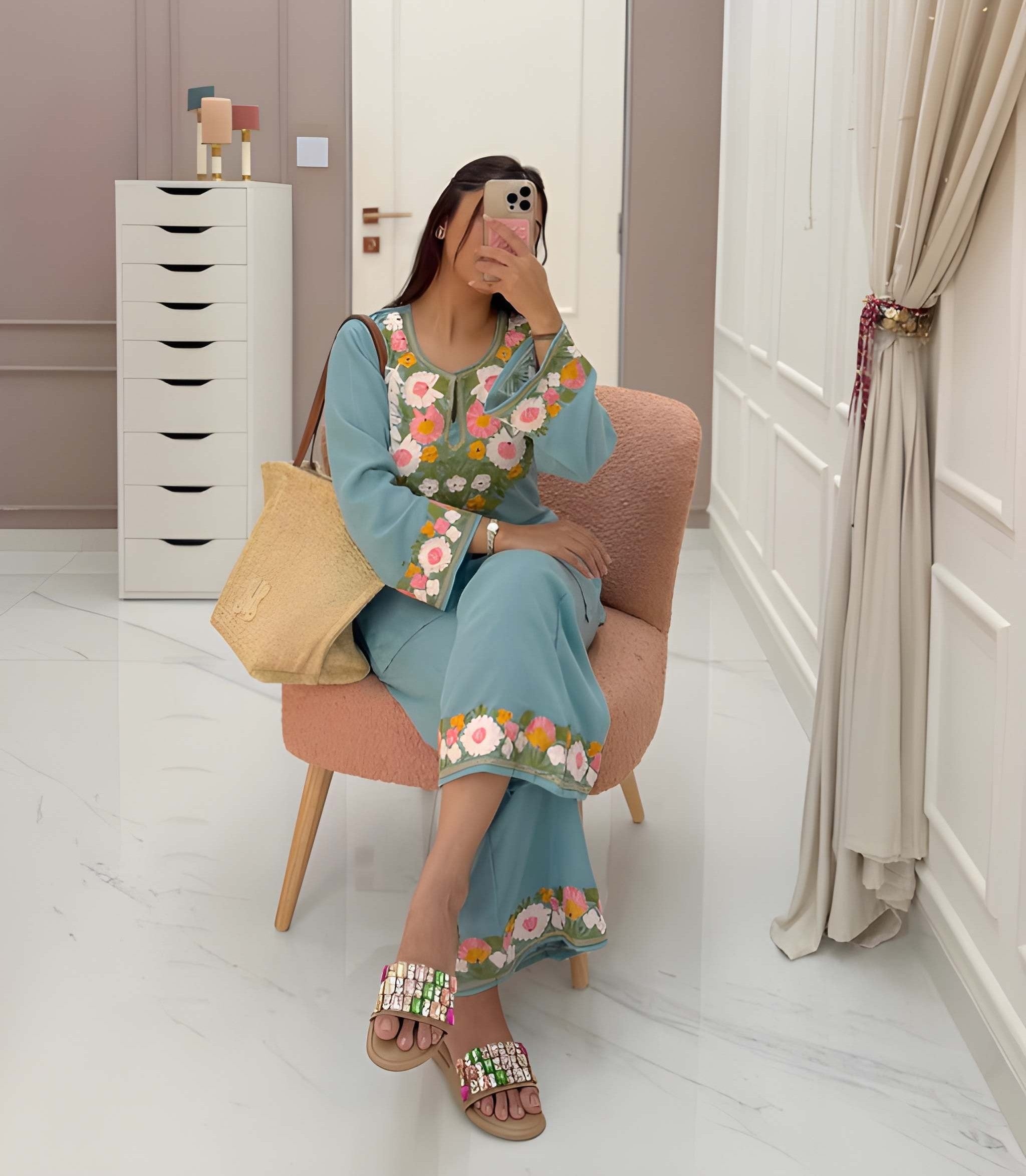 Premium embroidered co-ord set with handcrafted detailing and coordinated kurti and plazo