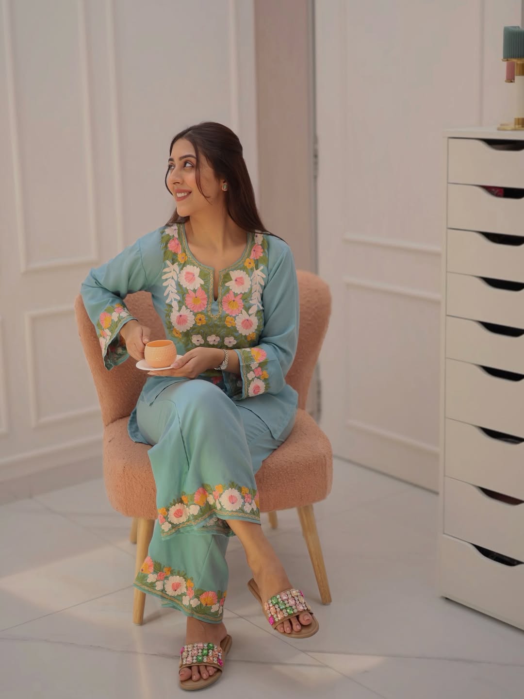 Premium embroidered co-ord set with handcrafted detailing and coordinated kurti and plazo
