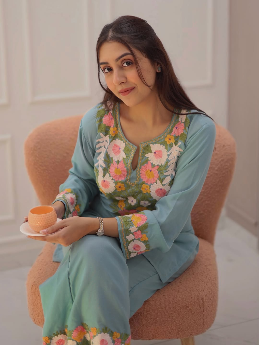 Premium embroidered co-ord set with handcrafted detailing and coordinated kurti and plazo