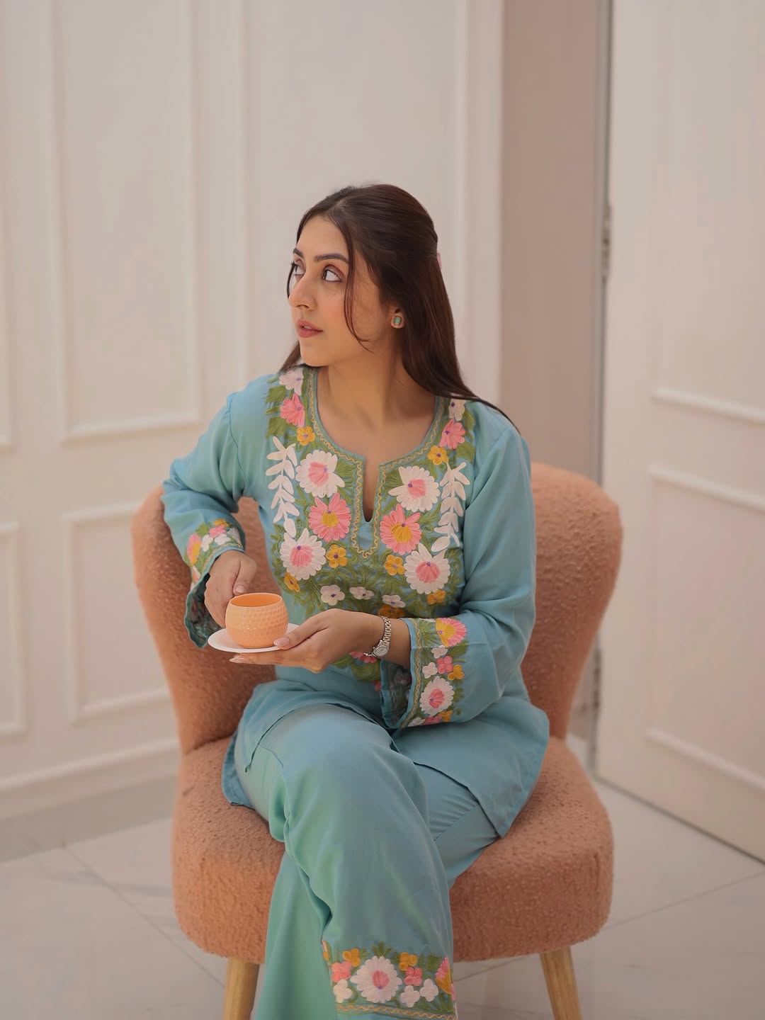 Premium embroidered co-ord set with handcrafted detailing and coordinated kurti and plazo