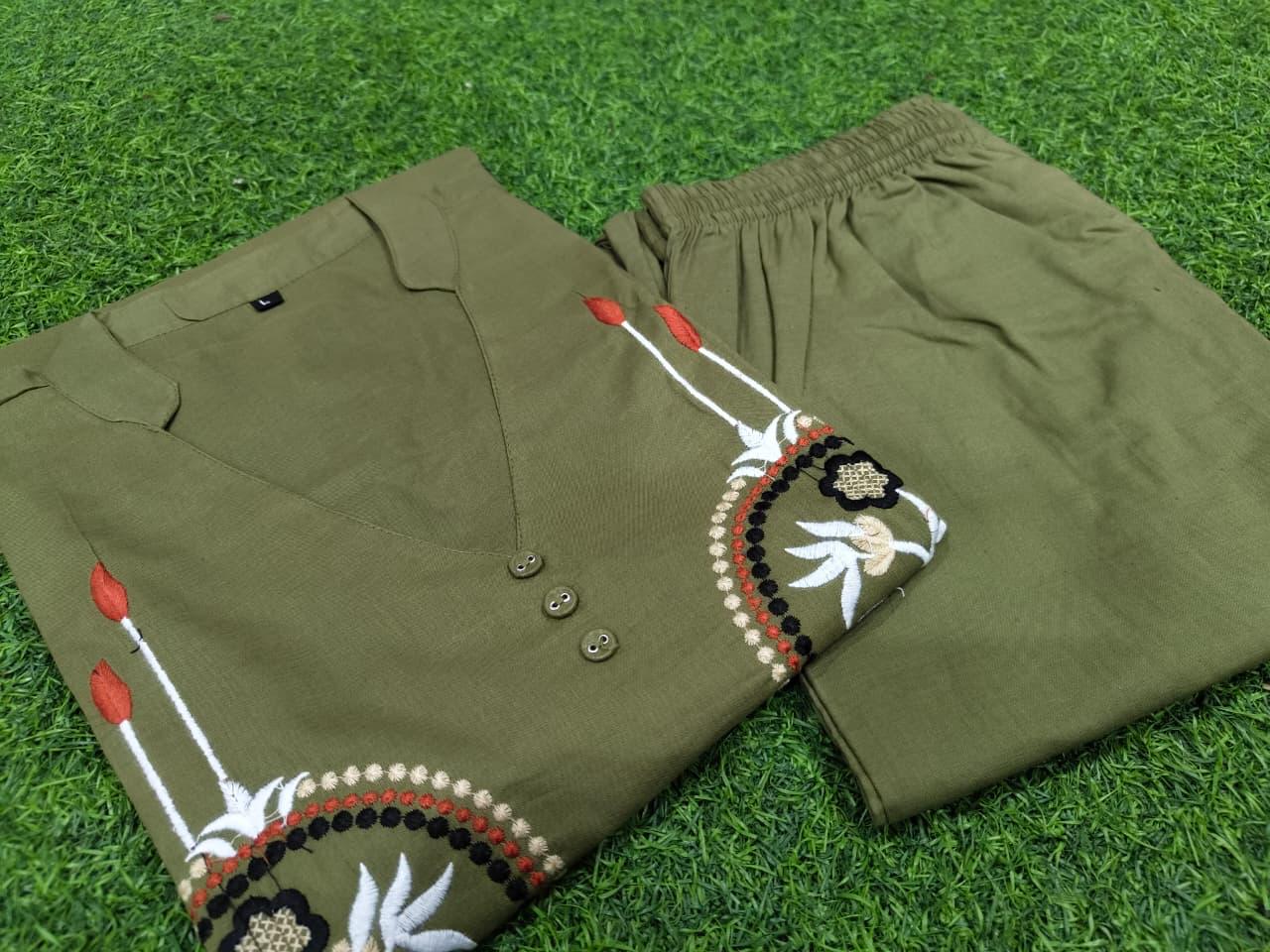 Women Embroidered Cotton Co Ord Set with Wide Leg Pants