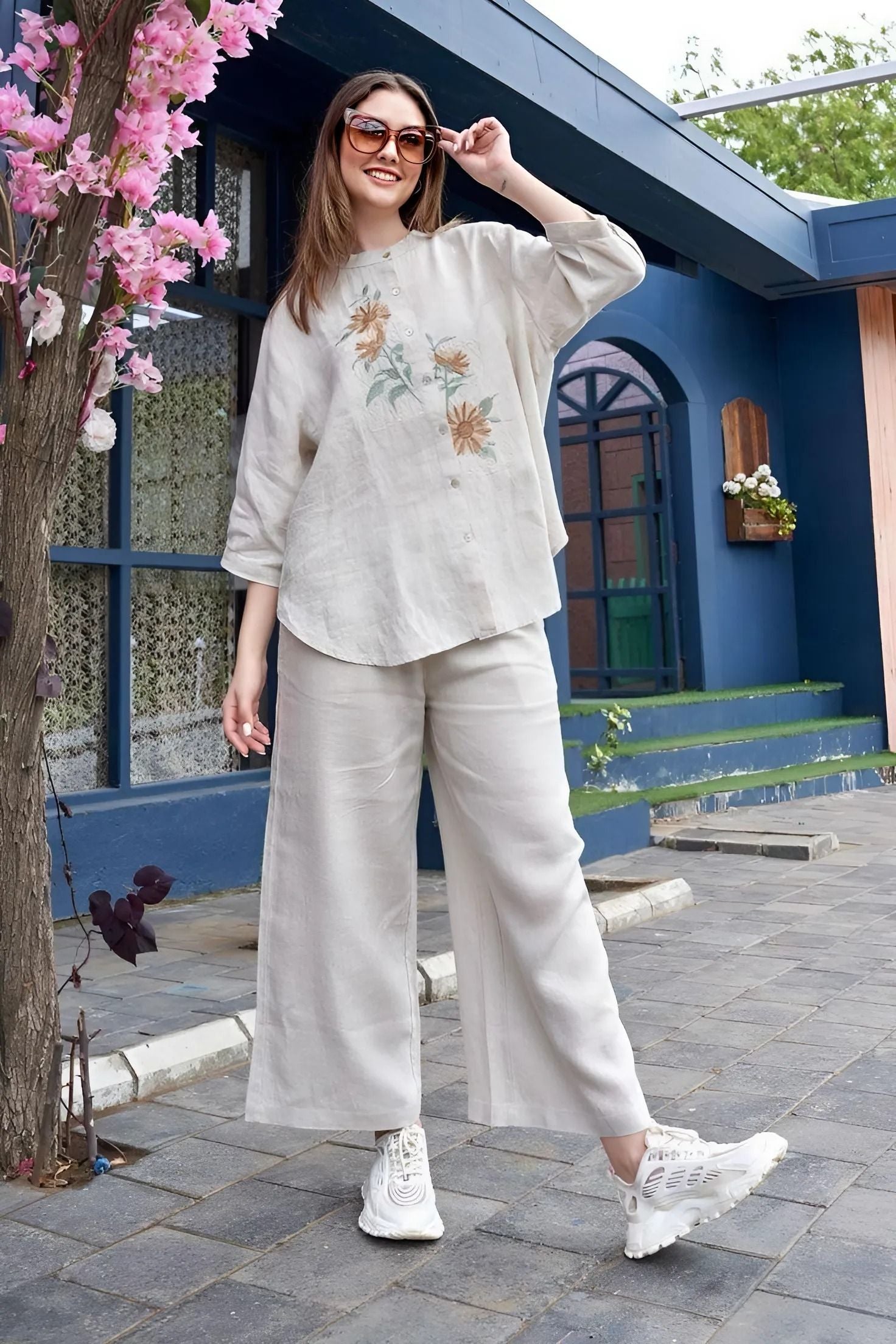 Bold Cotton Slub Co-Ord Set With Statement Collar And Comfortable Loose Fit