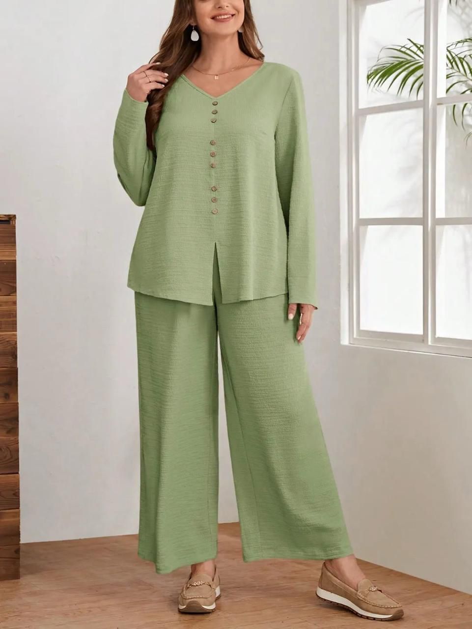 Women Premium Cotton Flex Straight Kurta Set with Pants Minimal Button Detail Ethnic Co-Ord Set
