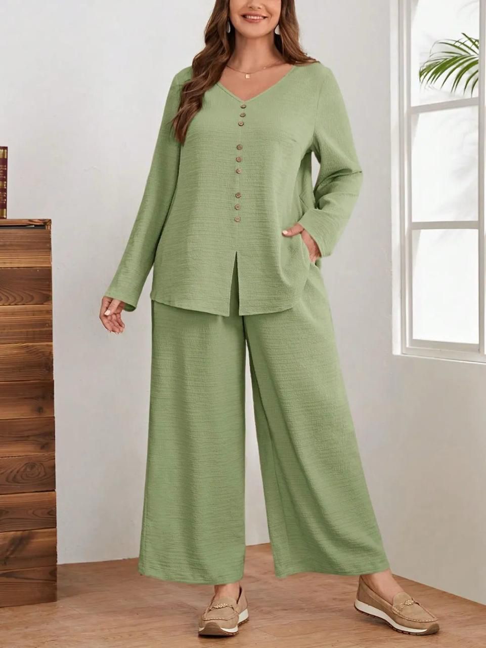 Women Premium Cotton Flex Straight Kurta Set with Pants Minimal Button Detail Ethnic Co-Ord Set
