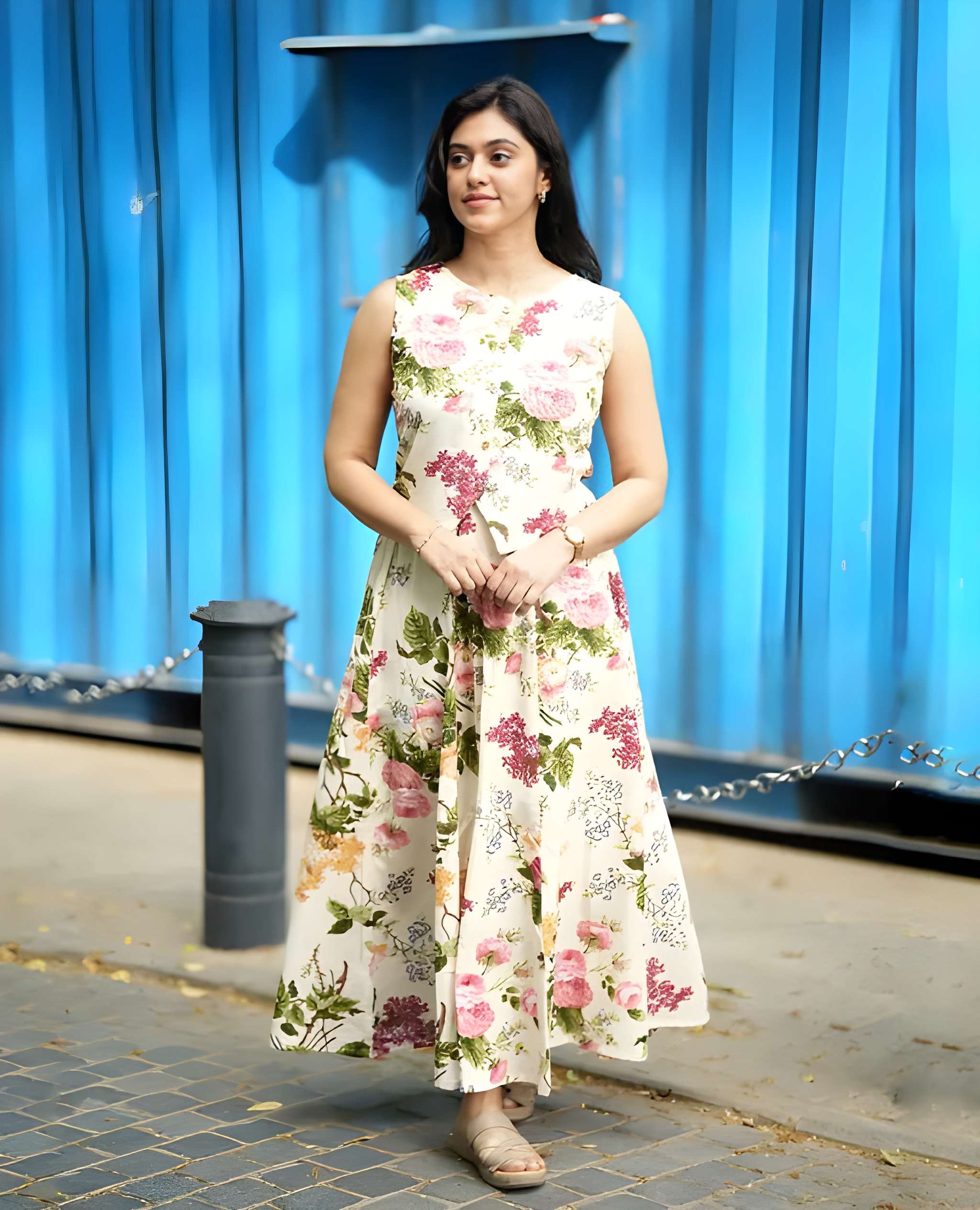 Women Floral Printed Cotton Top and Skirt Set