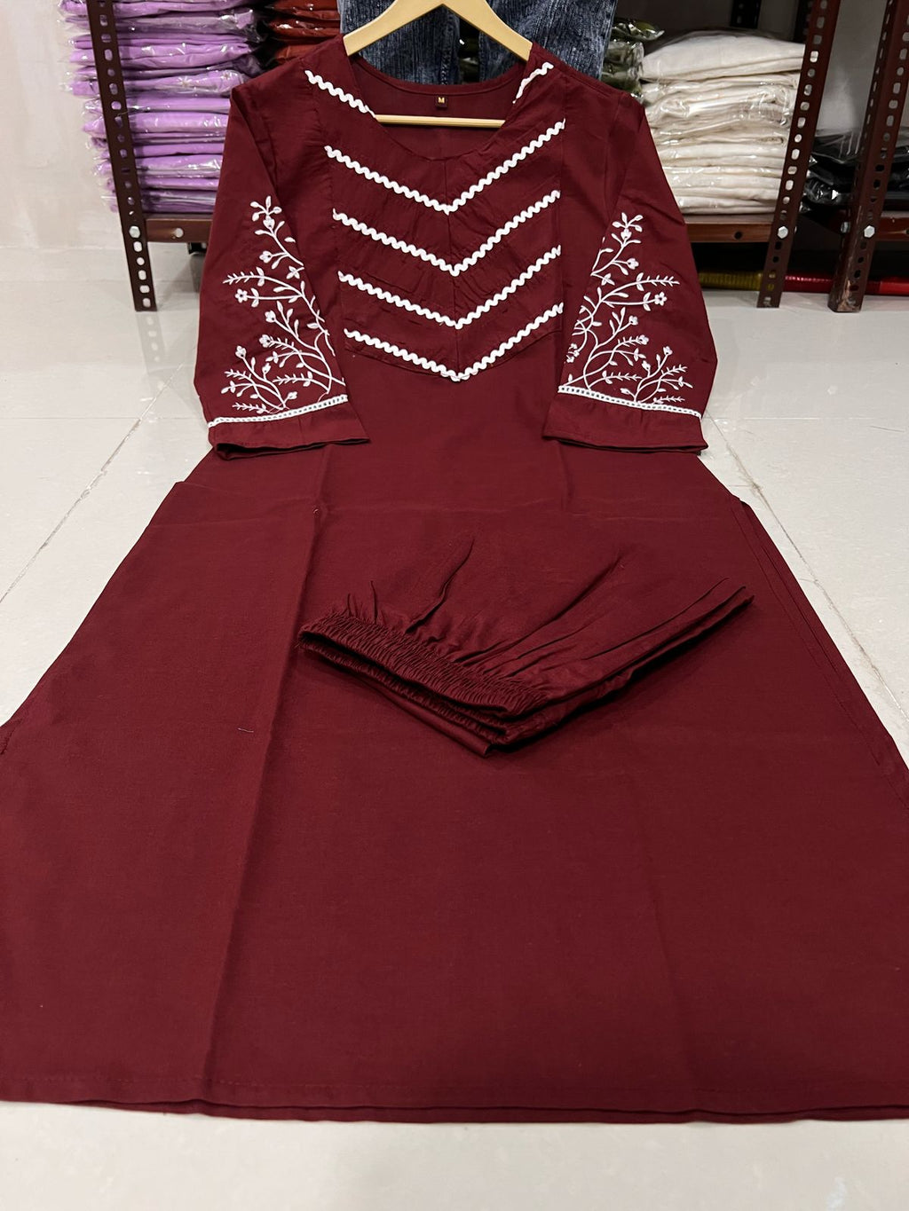 Premium Women's Cotton Embroidered Straight Kurta Pant Set with Pintuck Detailing