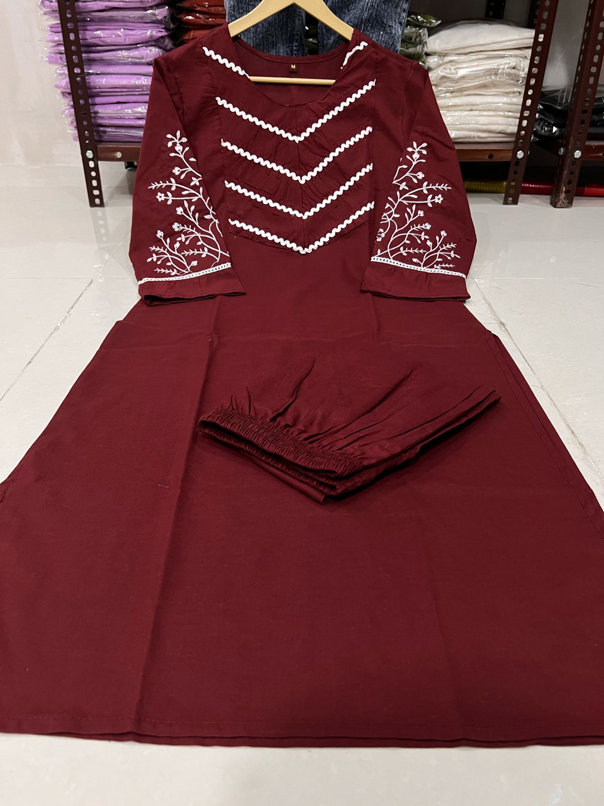 Premium Women's Cotton Embroidered Straight Kurta Pant Set with Pintuck Detailing
