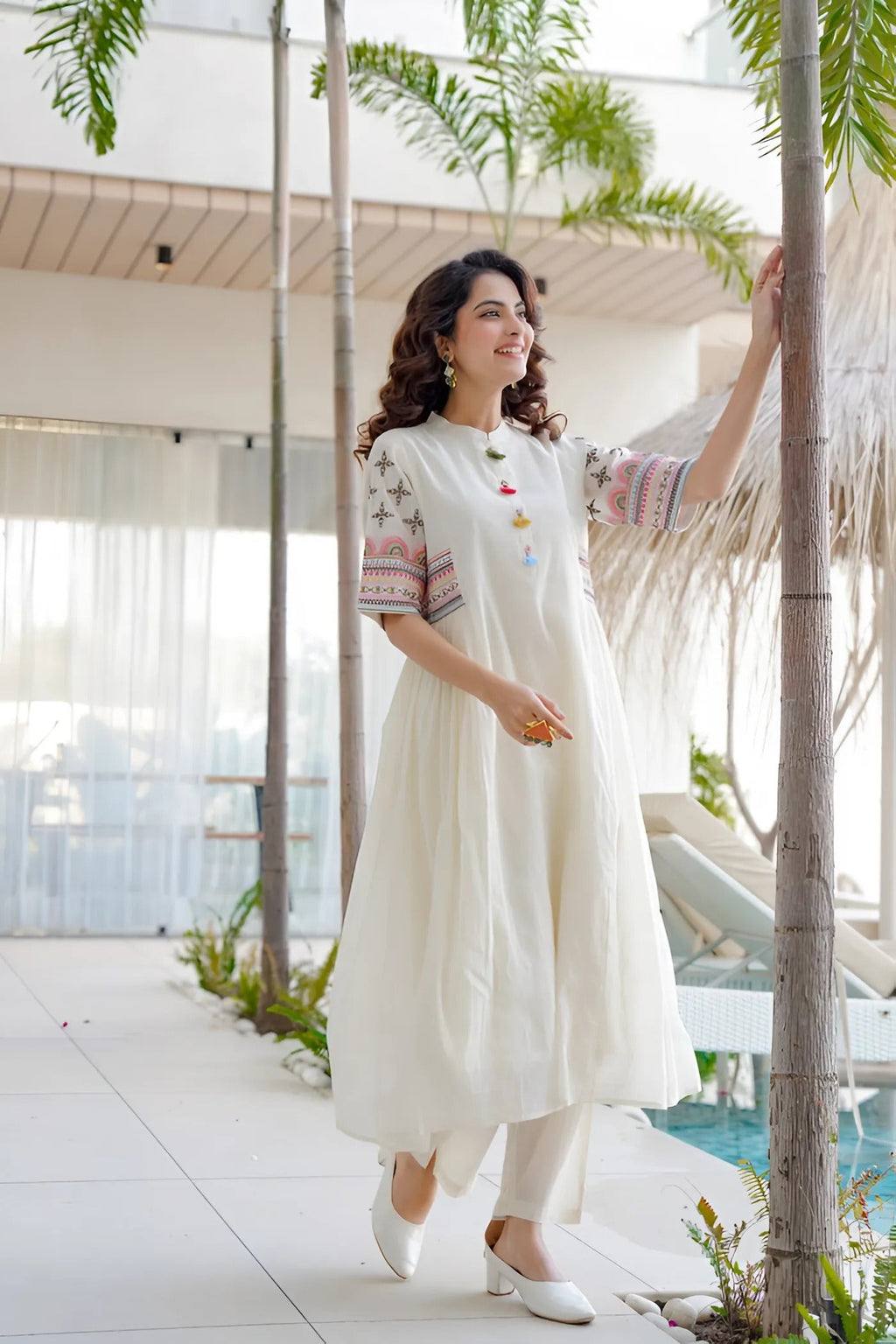 Elegant Cotton A-Line Kurta Set with Sequin Embroidery & Matching Pant  Festive Wear | Sizes M to XXXL