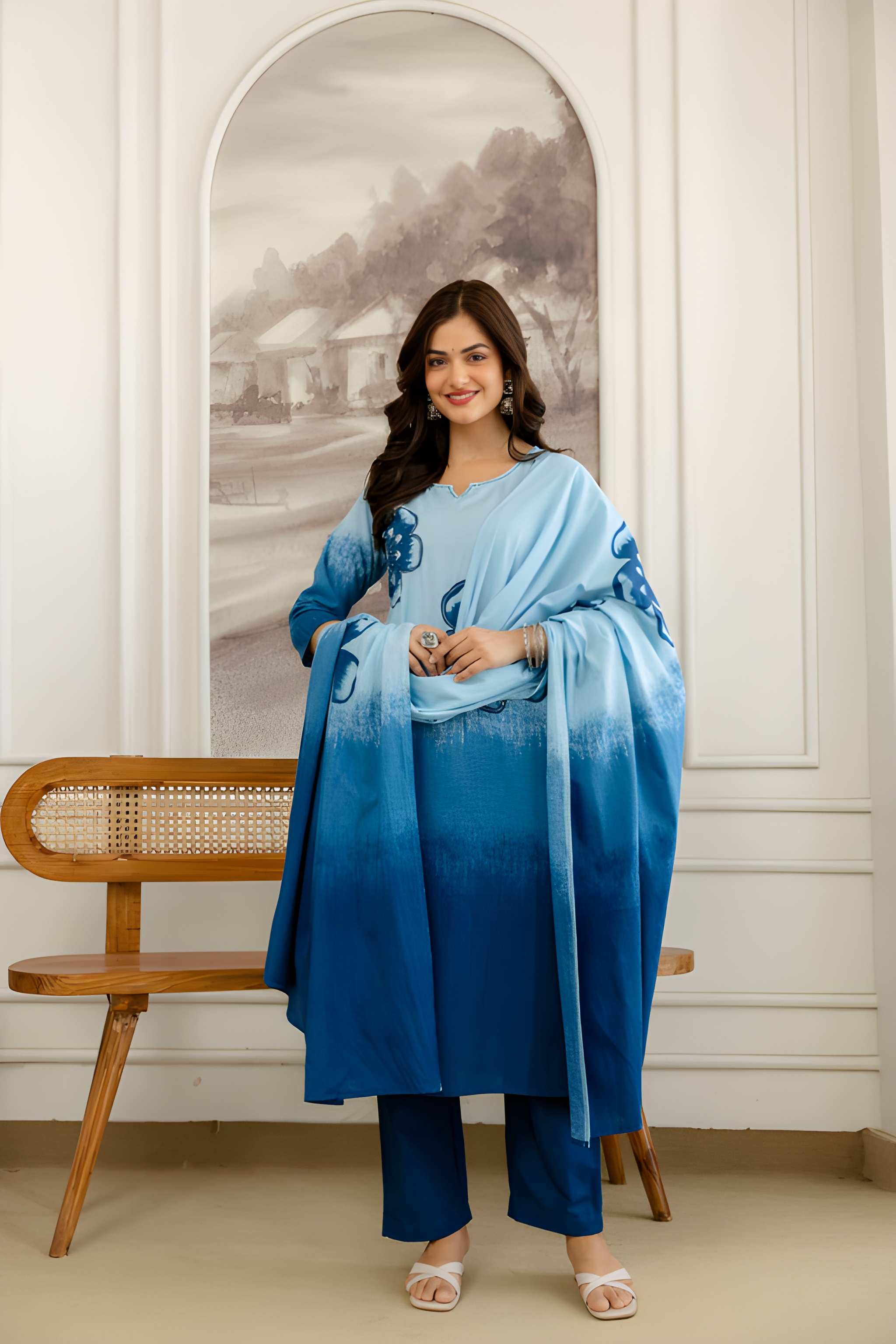 Women Premium Pure Cotton Kurta Set with Pants and Printed Dupatta Tie Dye Ethnic Three Piece Suit