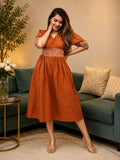 Classy cotton gown dress with embroidered detailing and graceful summer silhouette