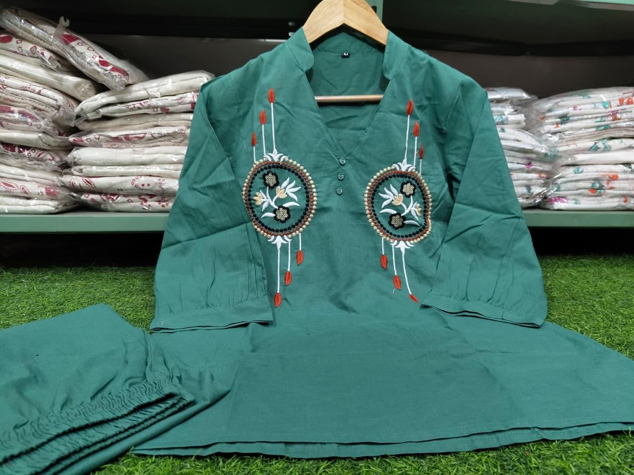 Women Embroidered Cotton Co Ord Set with Wide Leg Pants