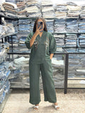 Women Embroidered Cotton Co Ord Set with Wide Leg Pants