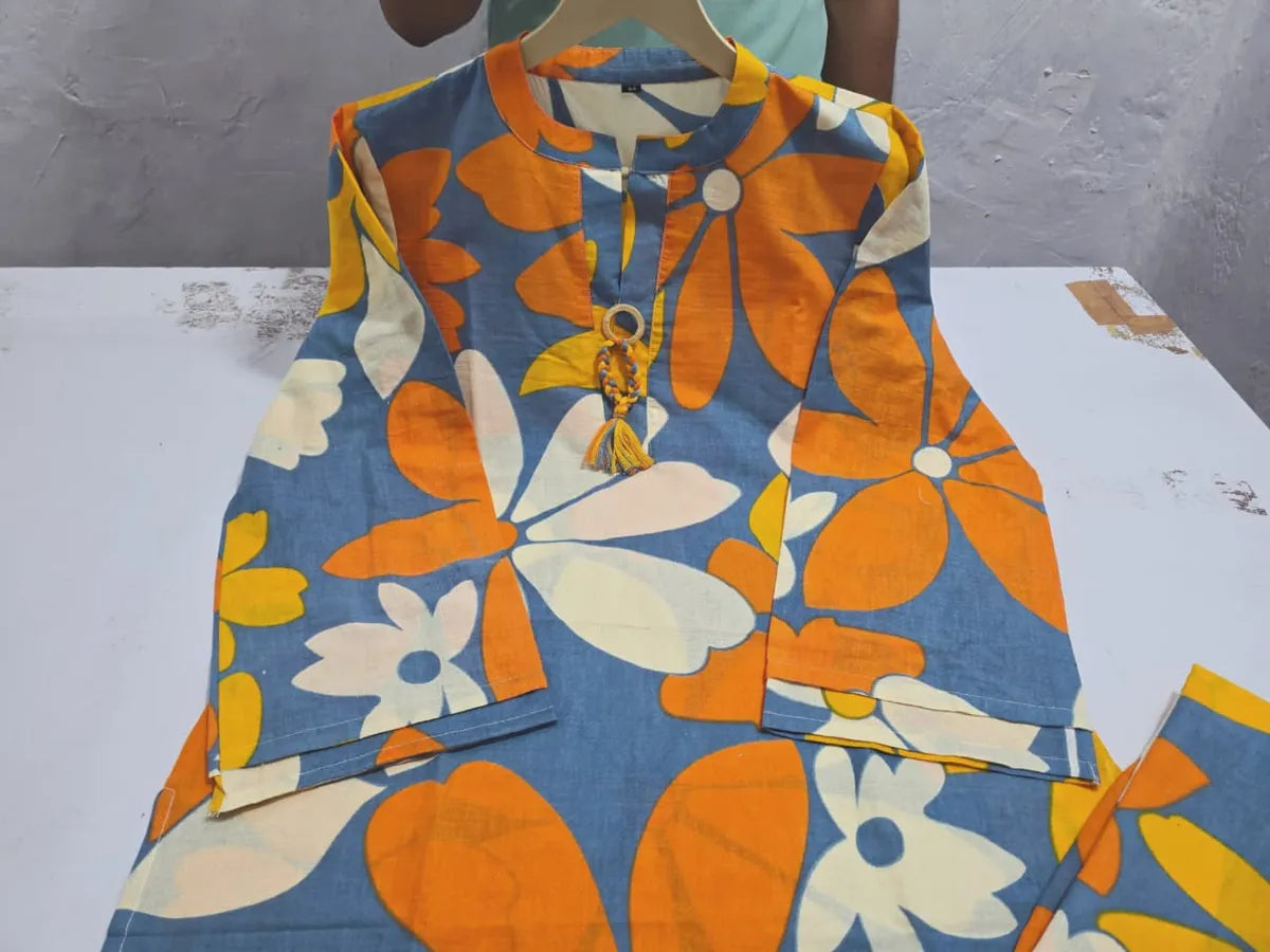 Women's Floral Printed Cotton Kurti and Palazzo Co-Ord Set