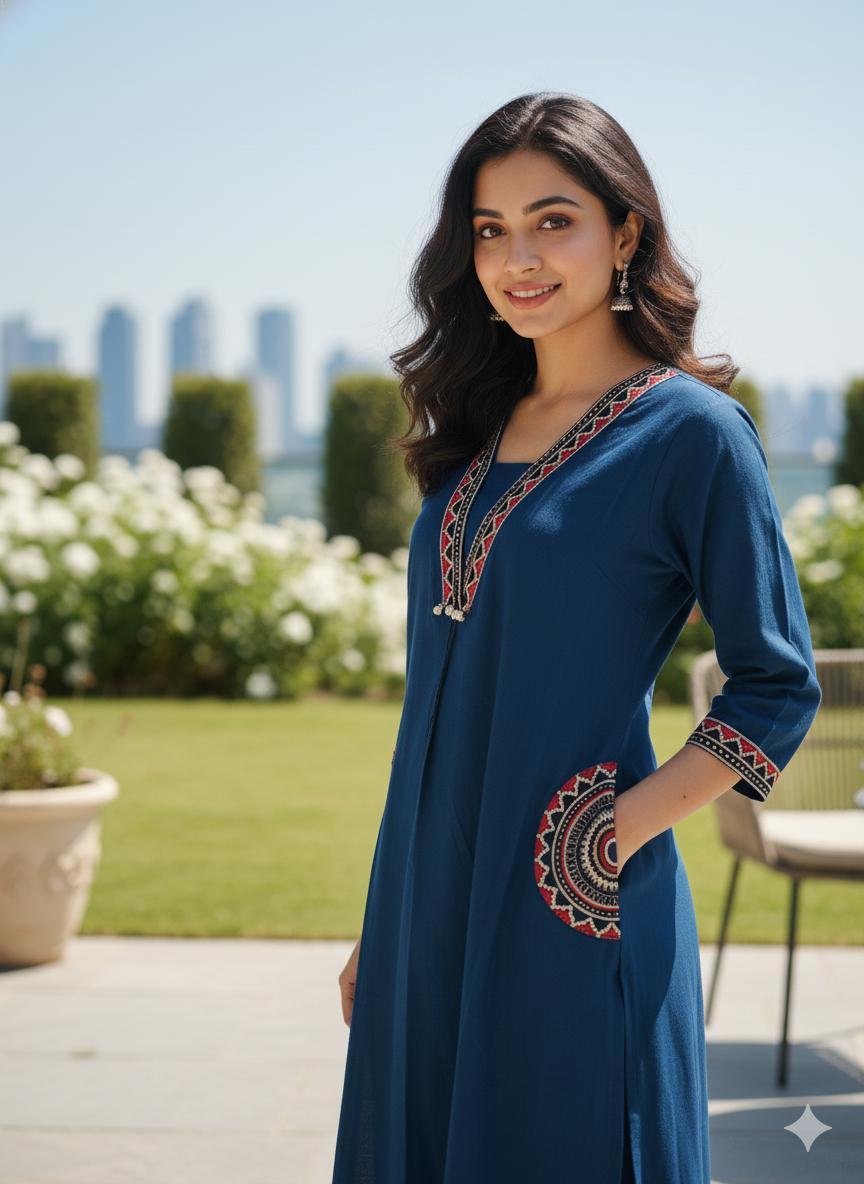 Women Premium Cotton Flex Kurta Palazzo Set with Embroidered Ethnic Detailing