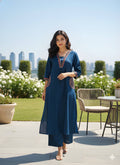 Women Premium Cotton Flex Kurta Palazzo Set with Embroidered Ethnic Detailing