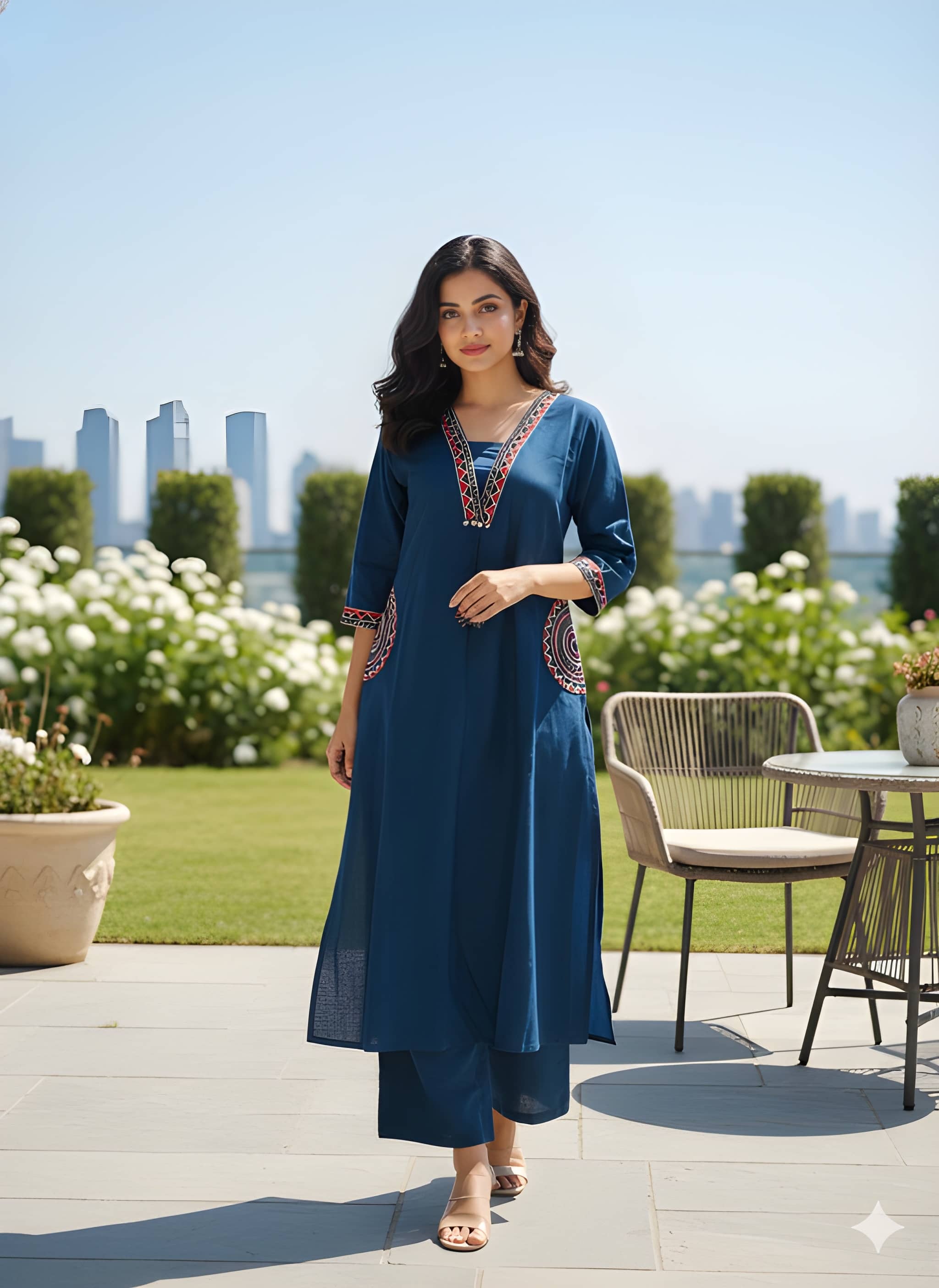 Women Premium Cotton Flex Kurta Palazzo Set with Embroidered Ethnic Detailing