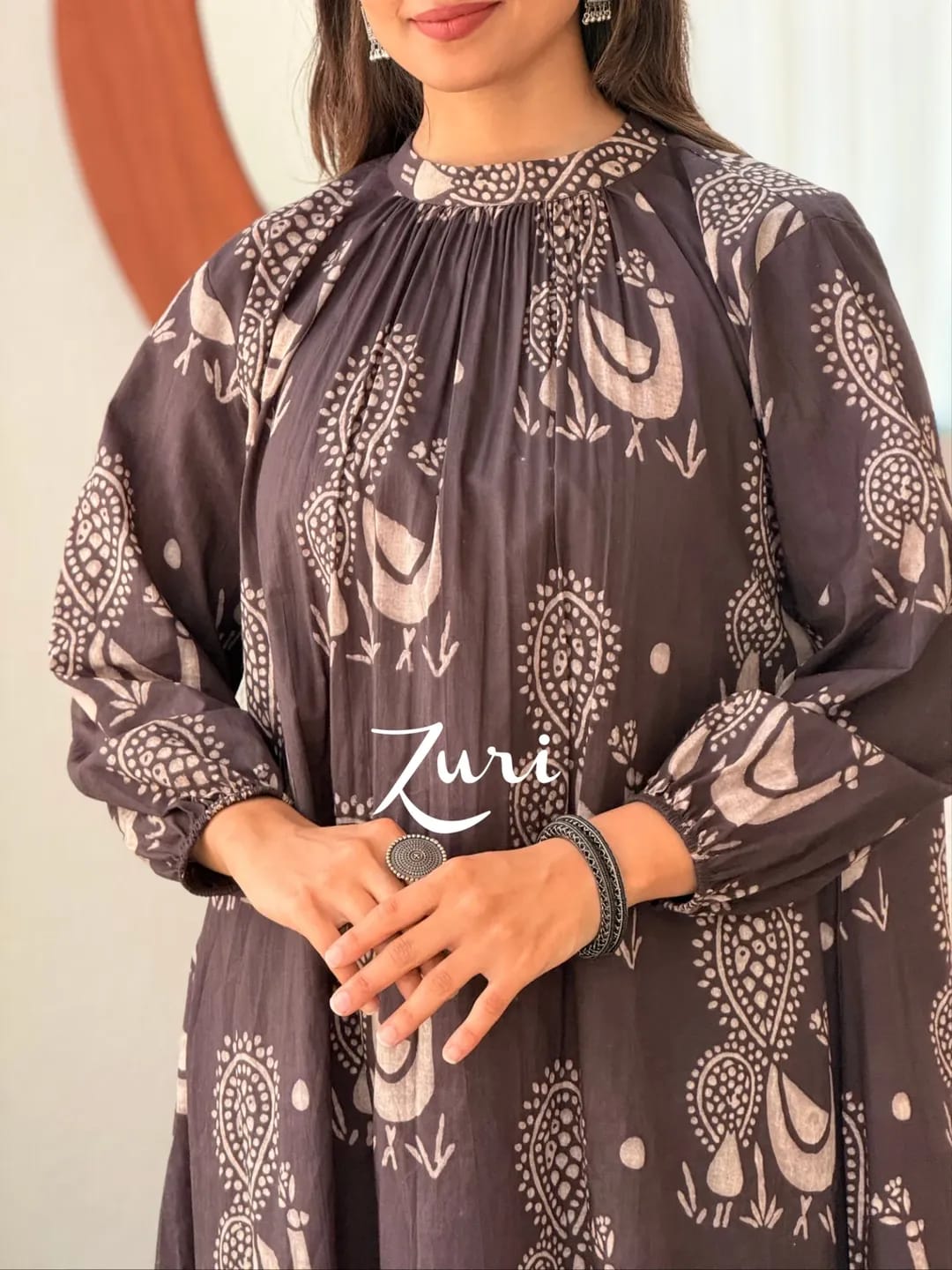 Premium Women's Pure Cotton Rajasthani Peacock Print Kaftan Style Kurti Pant Co-Ord Set