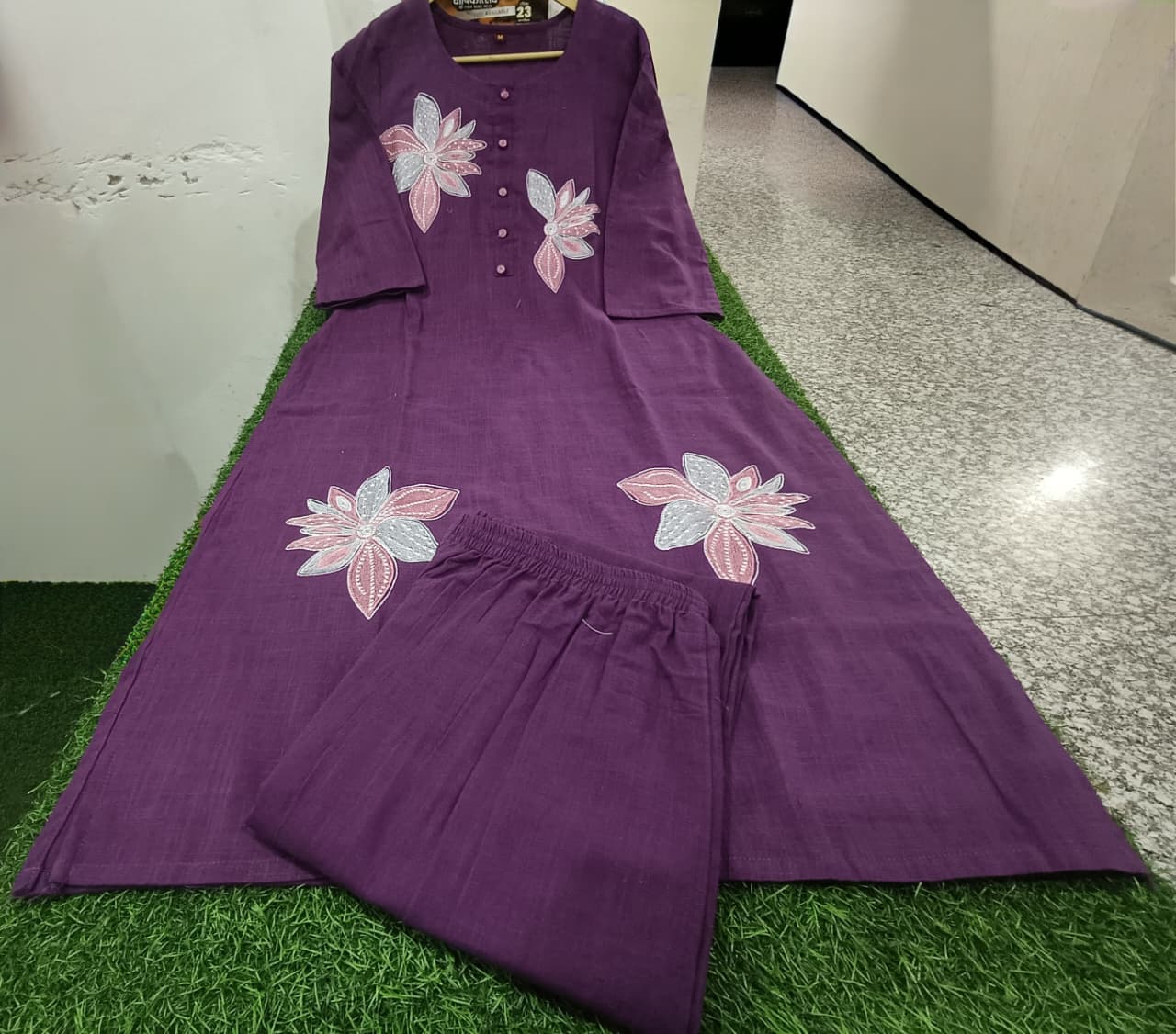 Women Premium Cotton Flex Kurta Set with Pants Embroidered Detail Straight Ethnic Co-Ord Set