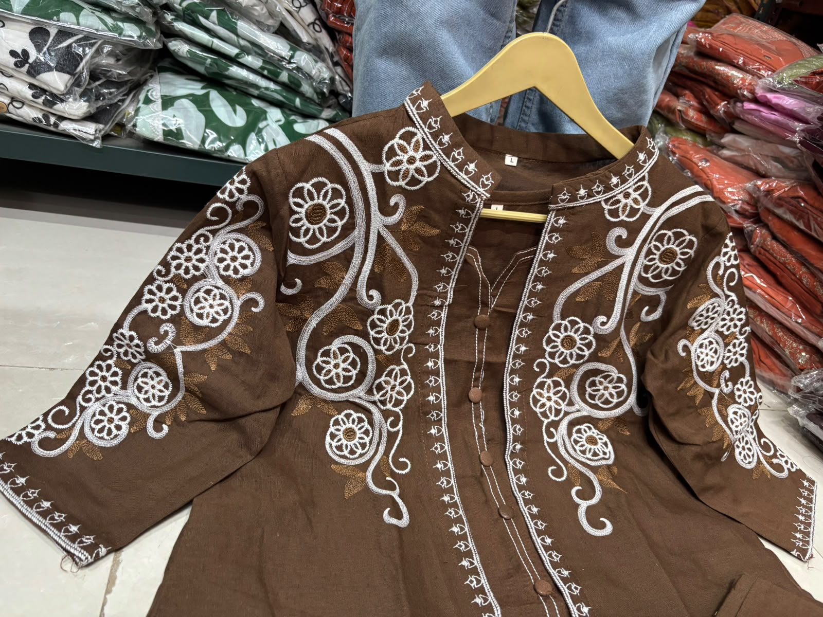Women's Embroidered Cotton Flex Three Piece Co-Ord Set with Jacket Style Top