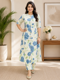 Women Floral Printed Pure Cotton A-Line Co-OBLU Set with Ankle Length Pants