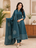 Women's Premium A-Line Cotton Kurta Pant Dupatta Set with Pintex & Adda Work