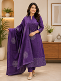 Women's Premium A-Line Cotton Kurta Pant Dupatta Set with Pintex & Adda Work