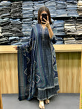 Hand Block Printed Cotton A-Line Plazo Set with Dupatta — Three-Piece Ensemble Featuring Hand Work and Lace Detailing