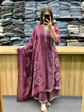 Hand Block Printed Cotton A-Line Plazo Set with Dupatta — Three-Piece Ensemble Featuring Hand Work and Lace Detailing