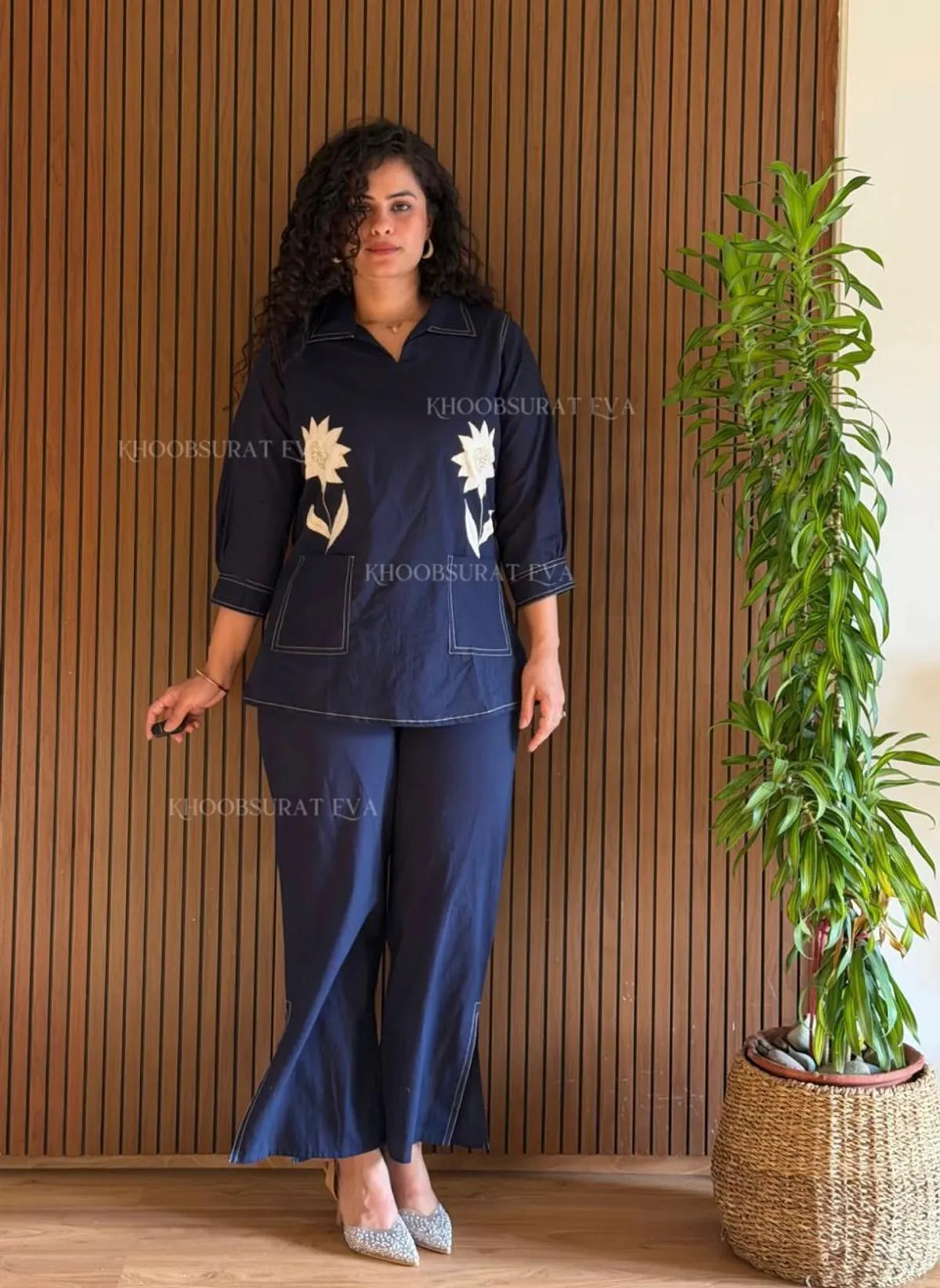 Blue Women's Premium Cotton Flex Embroidered Kurta Co-Ord Set